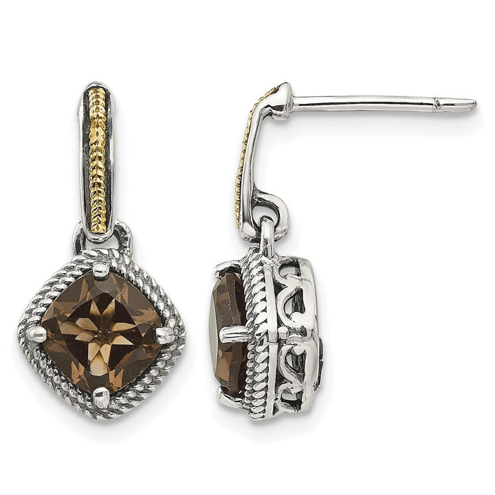 Sterling Silver Shey Couture Cushion Smoky Quartz Post Dangle Earrings, view 1 of 4