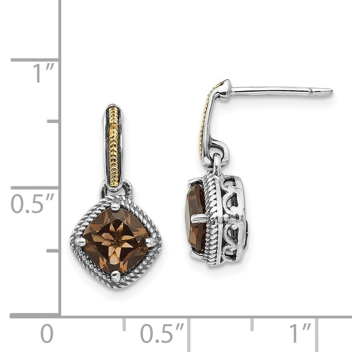 Sterling Silver Shey Couture Cushion Smoky Quartz Post Dangle Earrings, view 4 of 4