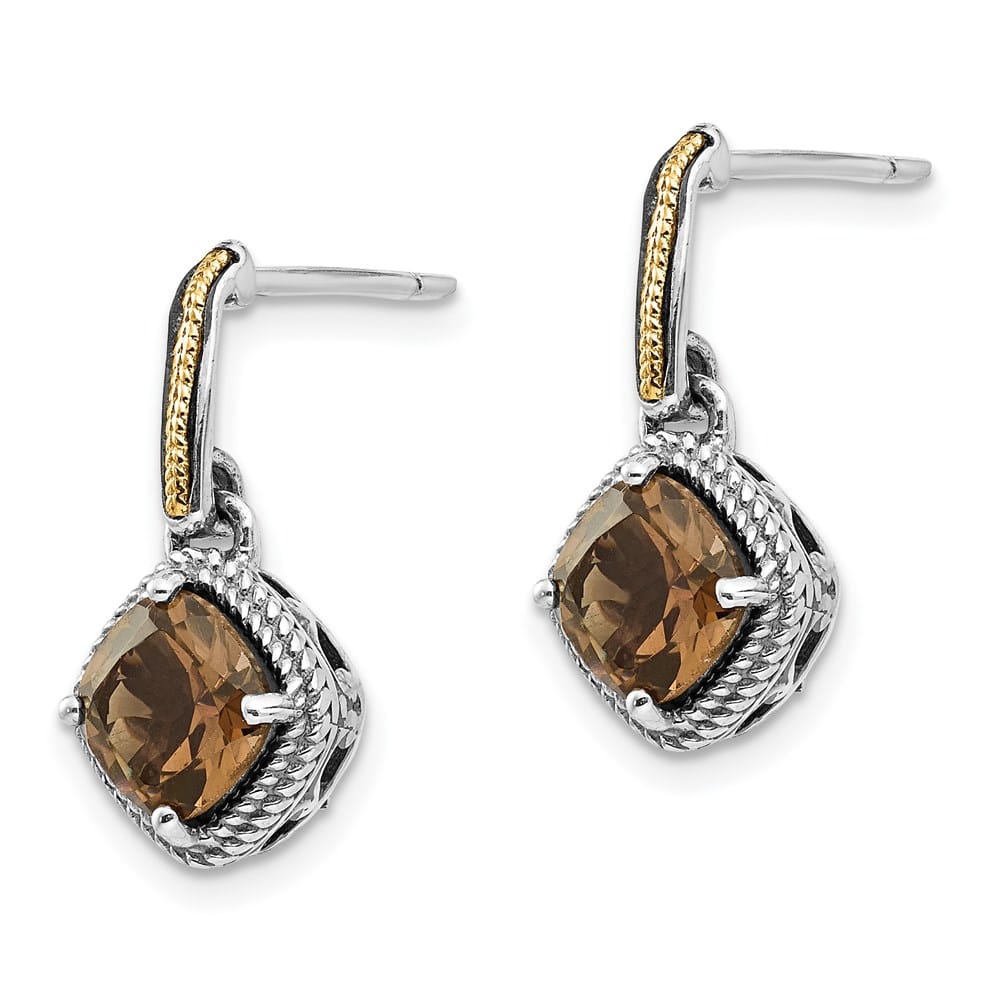Sterling Silver Shey Couture Cushion Smoky Quartz Post Dangle Earrings, view 2 of 4