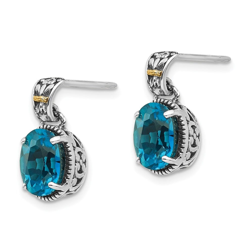 Sterling Silver Shey Couture Oval Blue Topaz Post Dangle 8 mm Earrings, view 2 of 4