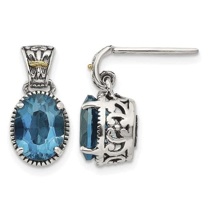 Sterling Silver Shey Couture Oval Blue Topaz Post Dangle 8 mm Earrings, view 1 of 4