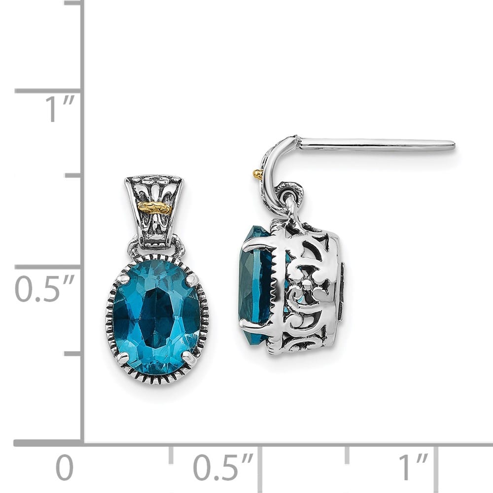 Sterling Silver Shey Couture Oval Blue Topaz Post Dangle 8 mm Earrings, view 4 of 4
