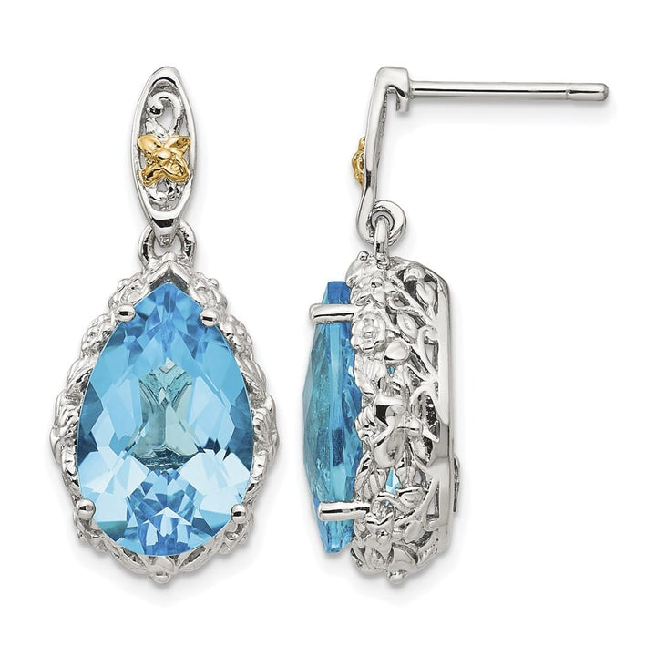 Sterling Silver Shey Couture Pear Blue Topaz Post Dangle Earrings, view 1 of 4