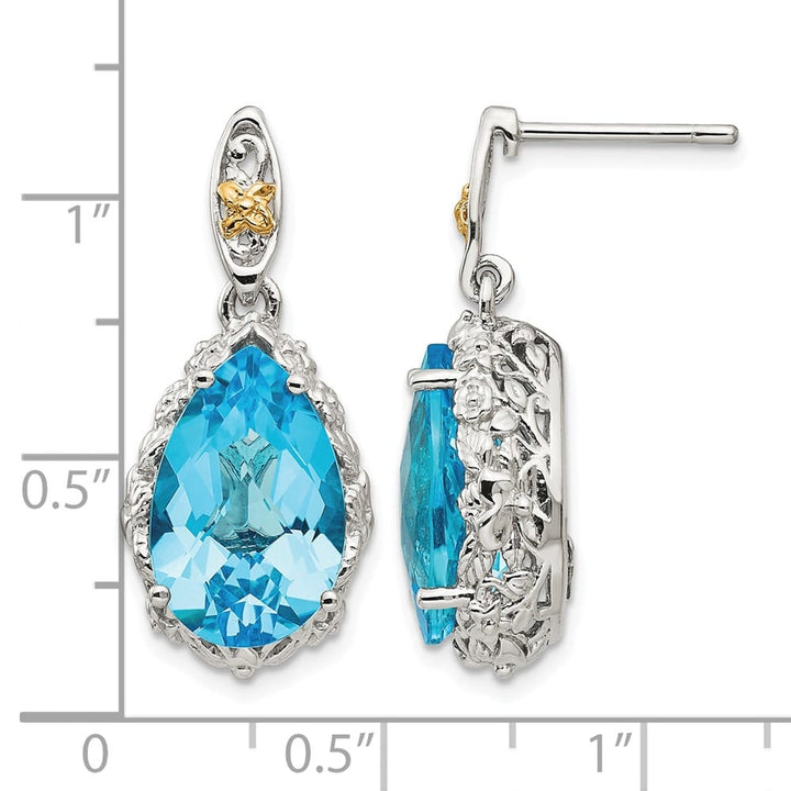 Sterling Silver Shey Couture Pear Blue Topaz Post Dangle Earrings, view 4 of 4