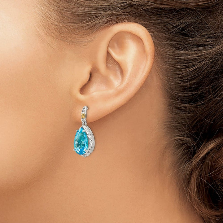 Sterling Silver Shey Couture Pear Blue Topaz Post Dangle Earrings, view 3 of 4