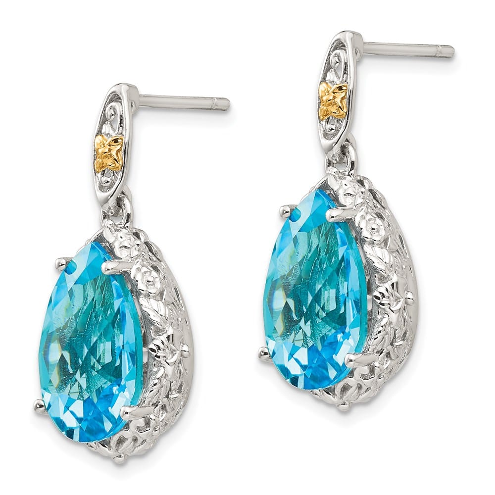 Sterling Silver Shey Couture Pear Blue Topaz Post Dangle Earrings, view 2 of 4