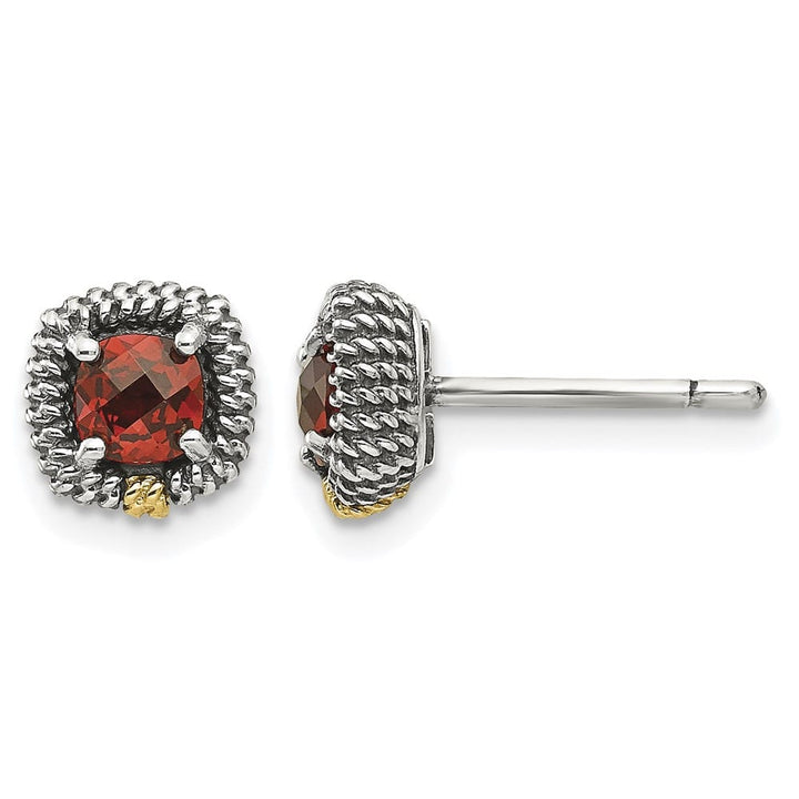 Sterling Silver Shey Couture Square Cushion Garnet Post Earrings, view 1 of 4