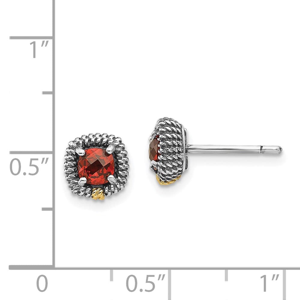 Sterling Silver Shey Couture Square Cushion Garnet Post Earrings, view 4 of 4