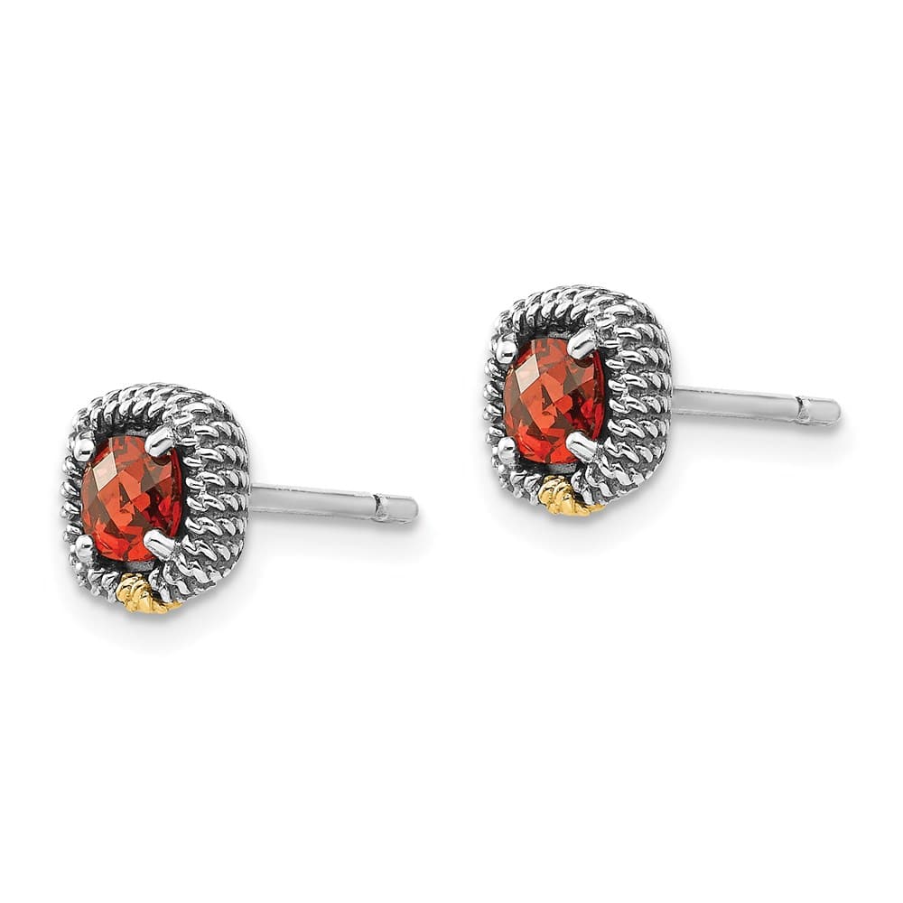 Sterling Silver Shey Couture Square Cushion Garnet Post Earrings, view 2 of 4