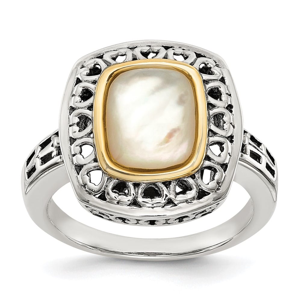 Sterling Silver Shey Couture with 14K Gold Accent Mother of Pearl Ring