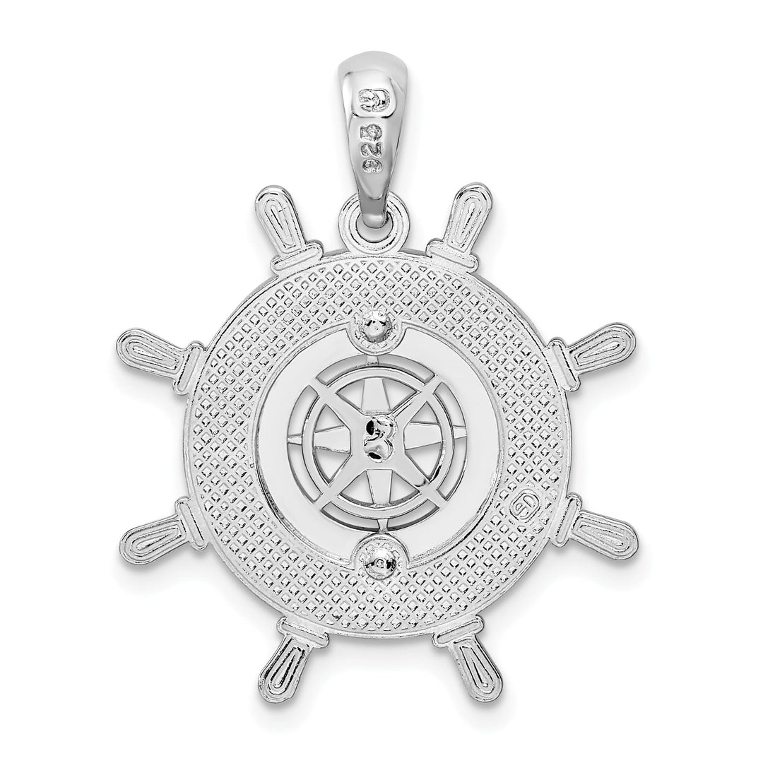 Sterling Silver Ships Wheel with Compass Pendant