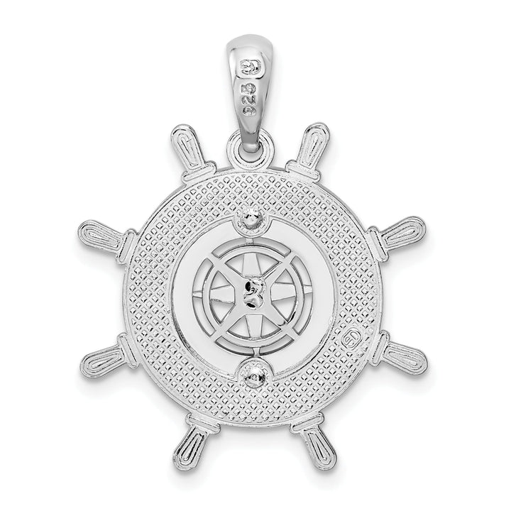 Sterling Silver Ships Wheel with Compass Pendant