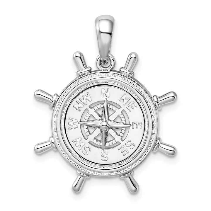 Sterling Silver Ships Wheel with Compass Pendant