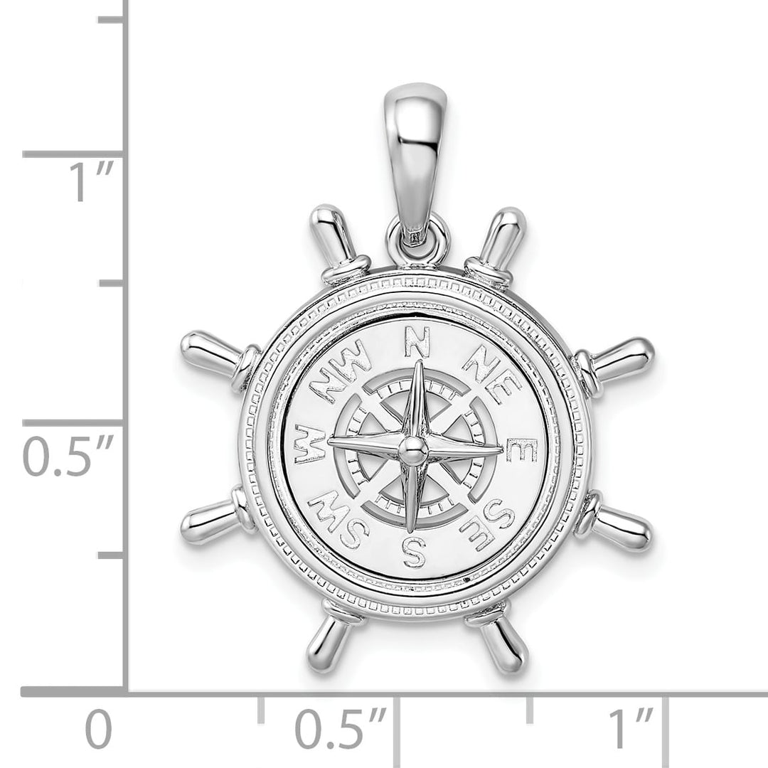 Sterling Silver Ships Wheel with Compass Pendant
