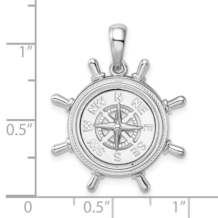 Sterling Silver Ships Wheel with Compass Pendant