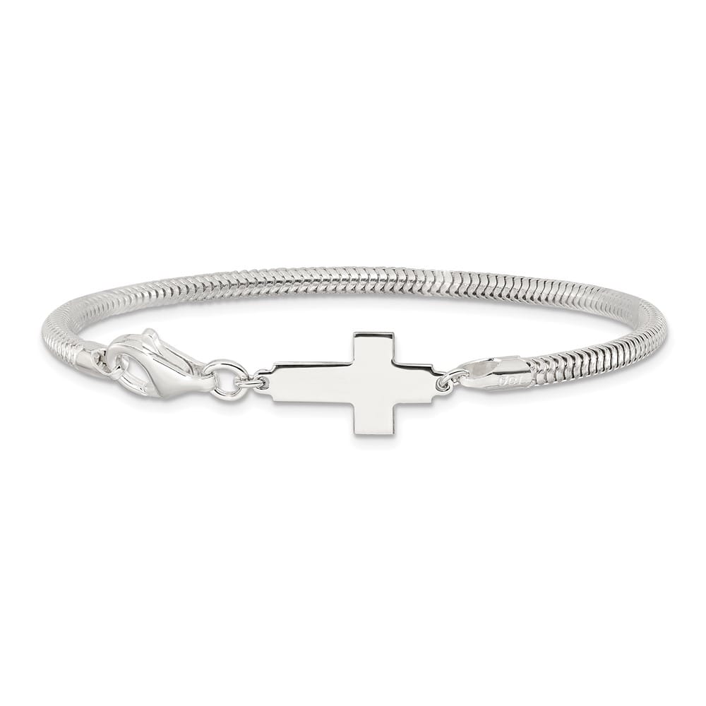 Sterling Silver Sideways Cross Bracelet