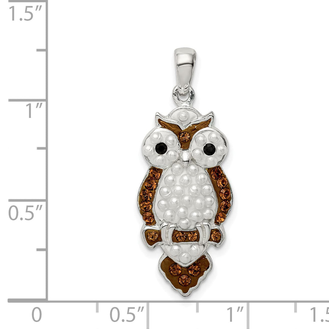 Sterling Silver Simulated Pearl and Preciosa Crystal Owl Pendant