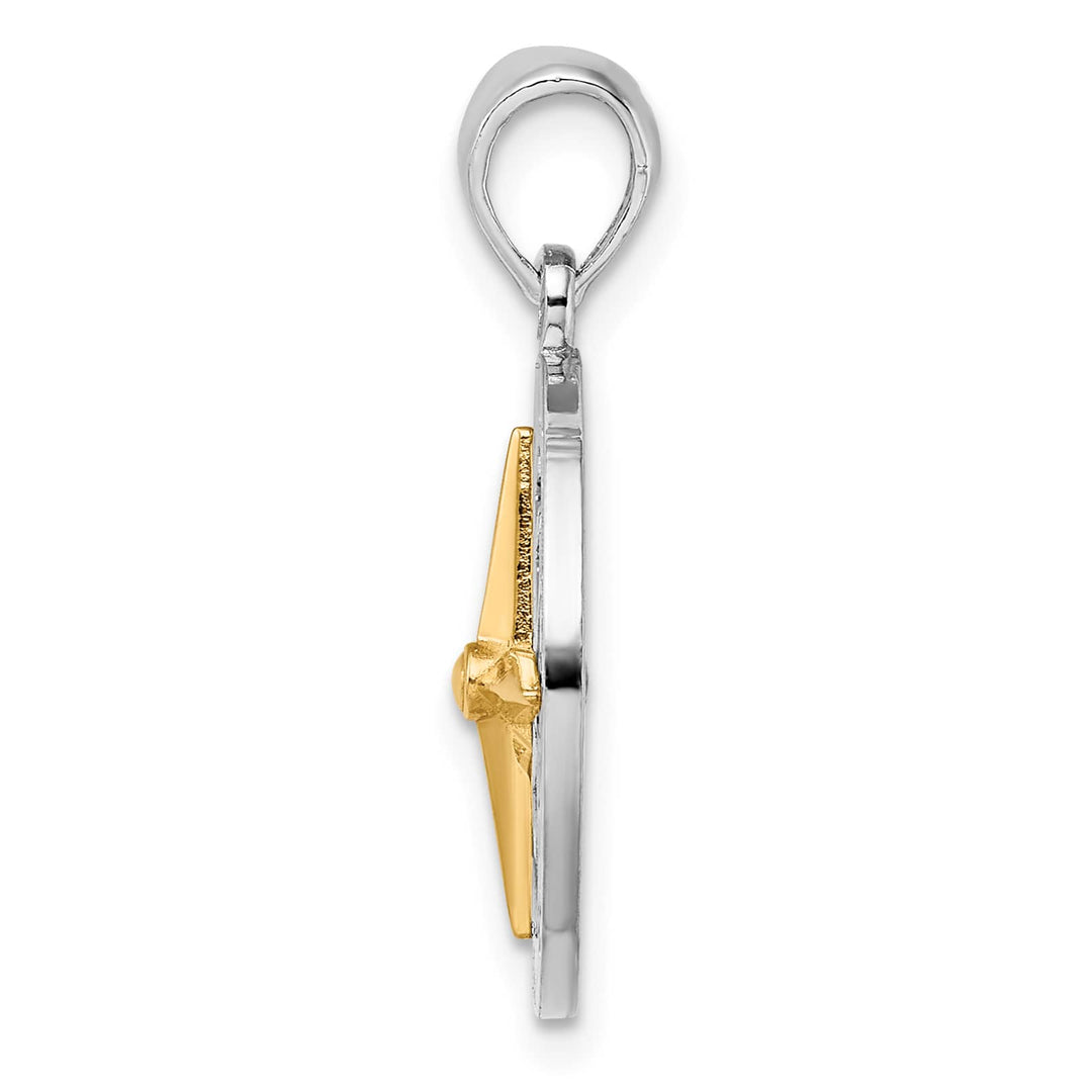 Sterling Silver Small Compass with 14k Needle Pendant