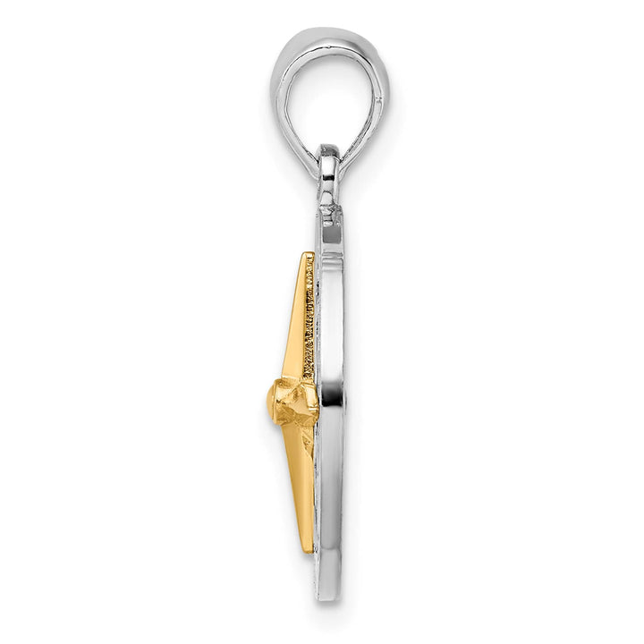 Sterling Silver Small Compass with 14k Needle Pendant