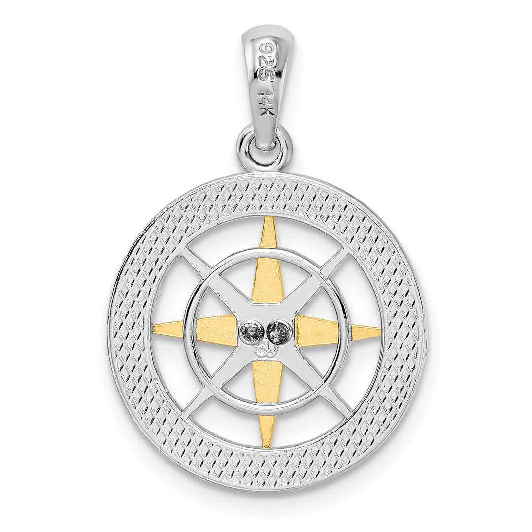 Sterling Silver Small Compass with 14k Needle Pendant