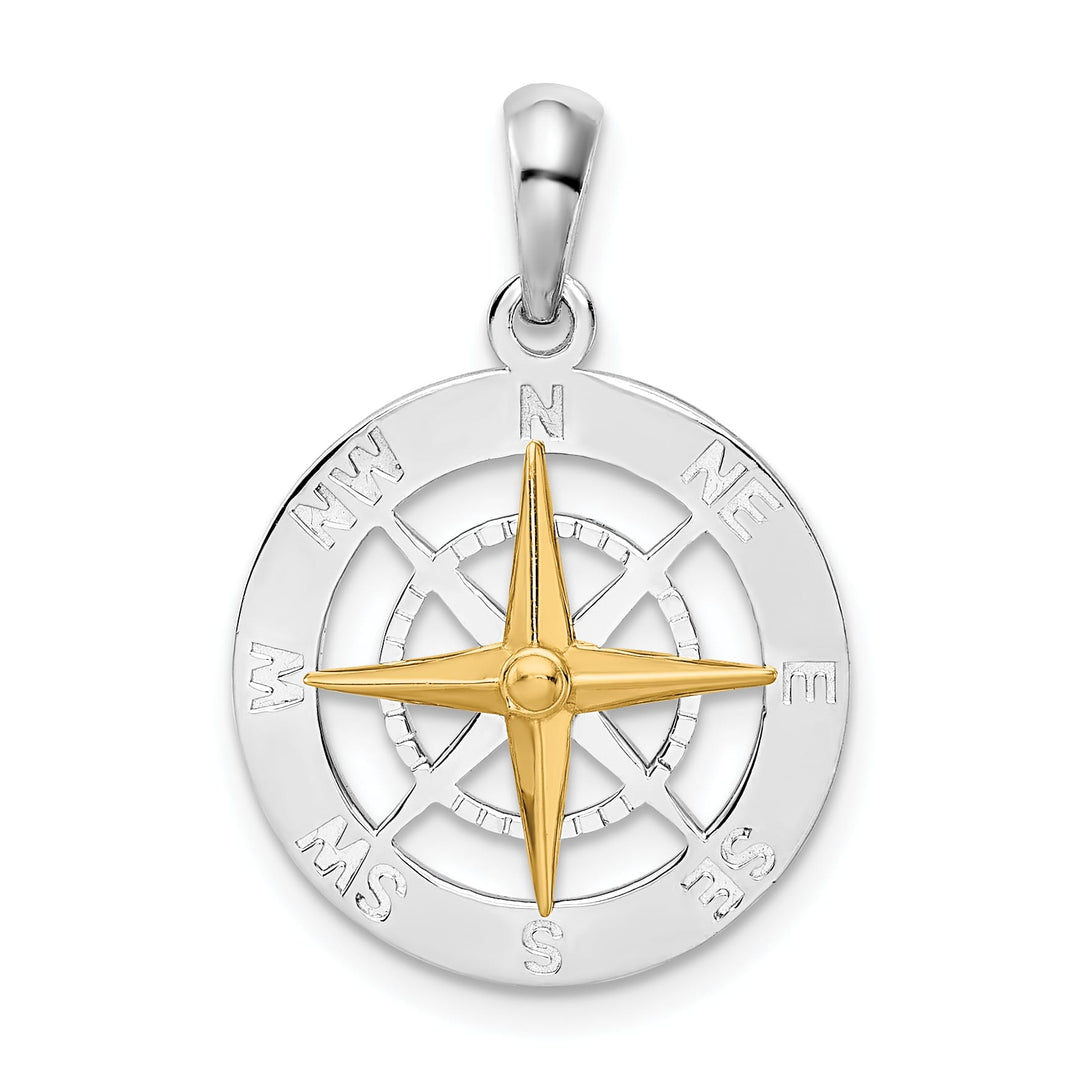 Sterling Silver Small Compass with 14k Needle Pendant