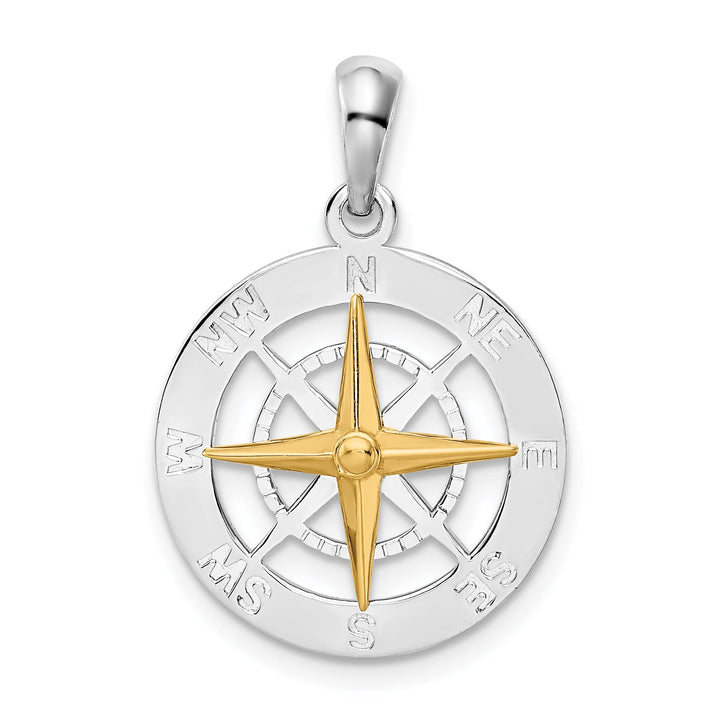 Sterling Silver Small Compass with 14k Needle Pendant