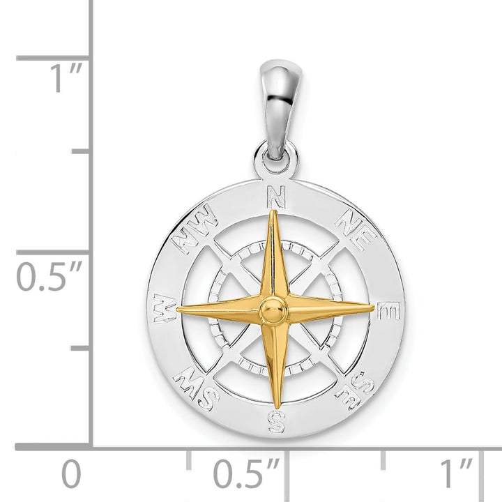 Sterling Silver Small Compass with 14k Needle Pendant