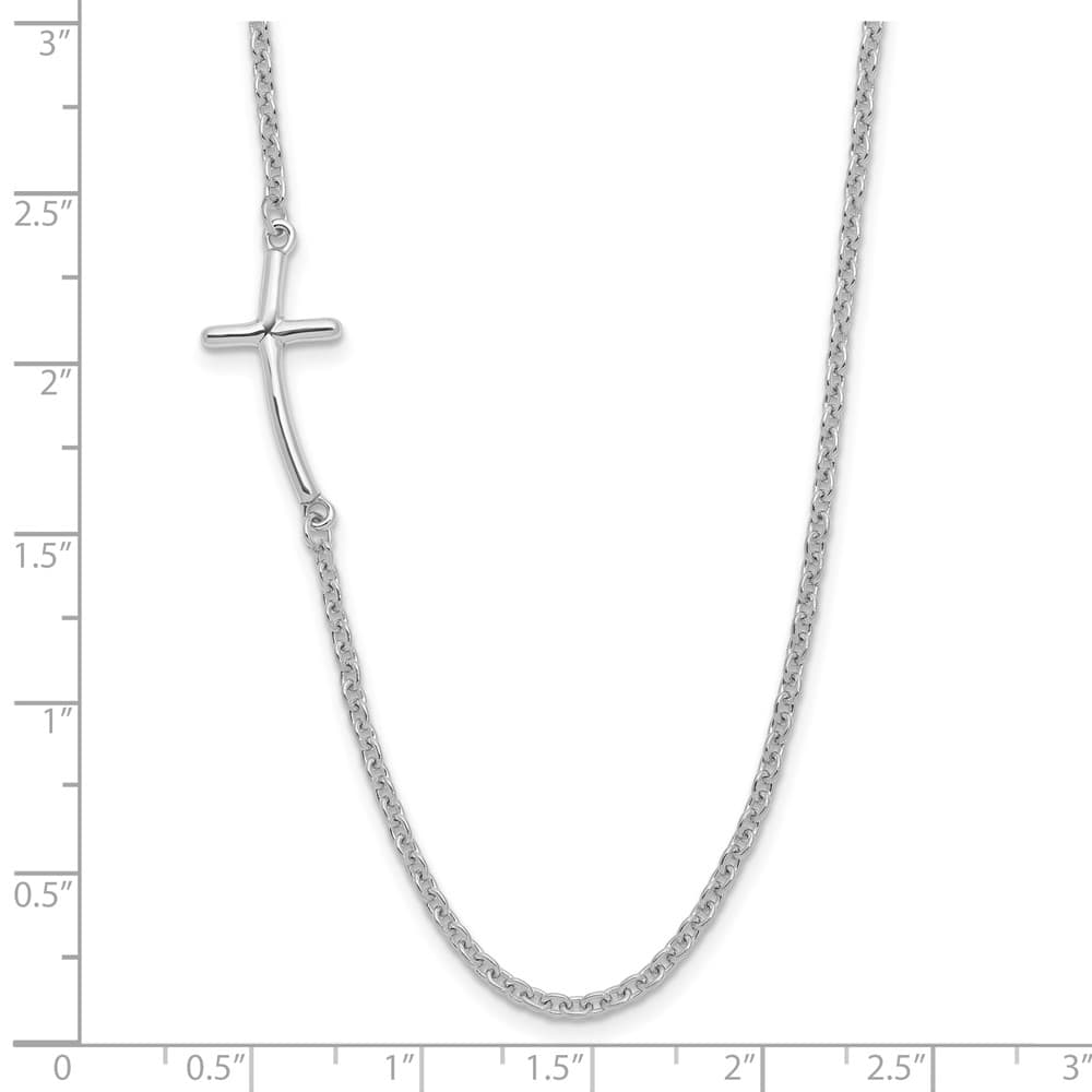 Sterling Silver Small Off-Set Sideways Curved Cross 19 inch Necklace