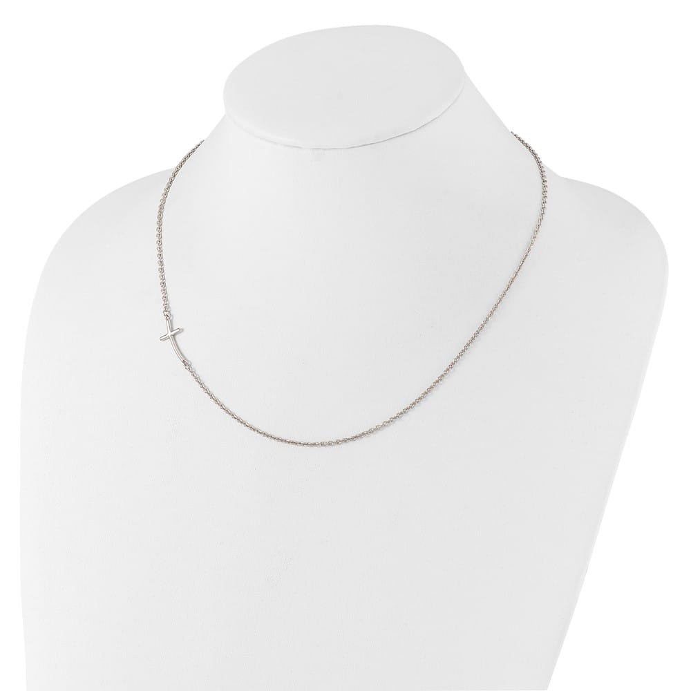Sterling Silver Small Off-Set Sideways Curved Cross 19 inch Necklace