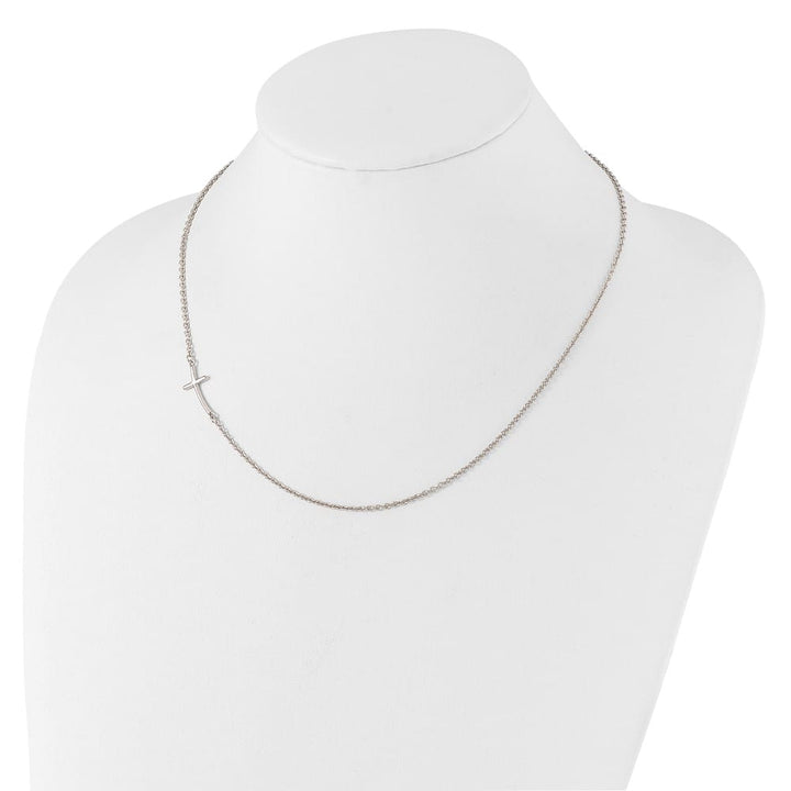 Sterling Silver Small Off-Set Sideways Curved Cross 19 inch Necklace
