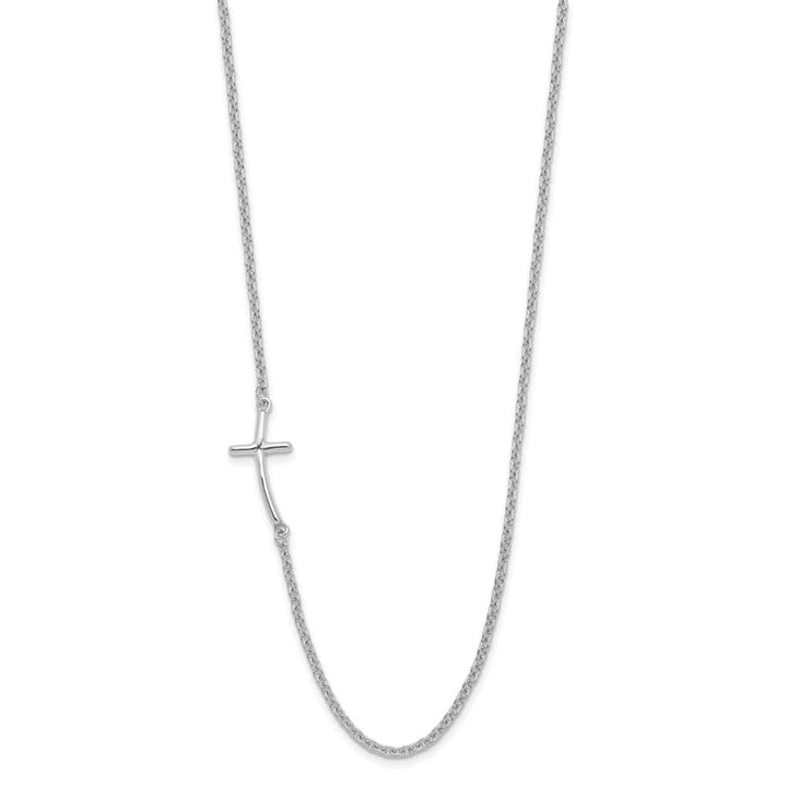 Sterling Silver Small Off-Set Sideways Curved Cross 19 inch Necklace