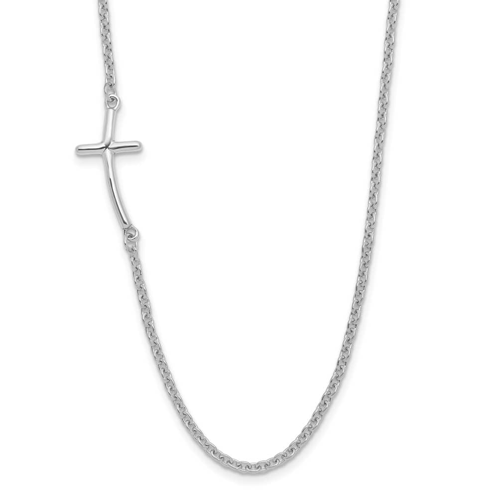 Sterling Silver Small Off-Set Sideways Curved Cross 19 inch Necklace