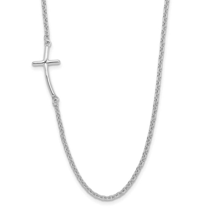 Sterling Silver Small Off-Set Sideways Curved Cross 19 inch Necklace