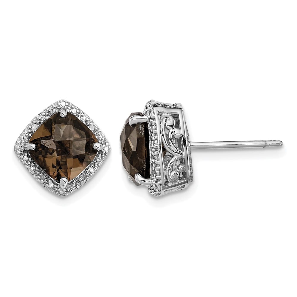 Sterling Silver Smoky Quartz and Diamond Earrings, view 1 of 4