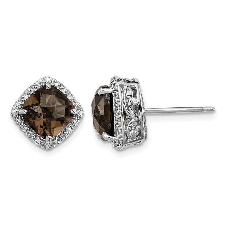 Sterling Silver Smoky Quartz and Diamond Earrings, view 1 of 4