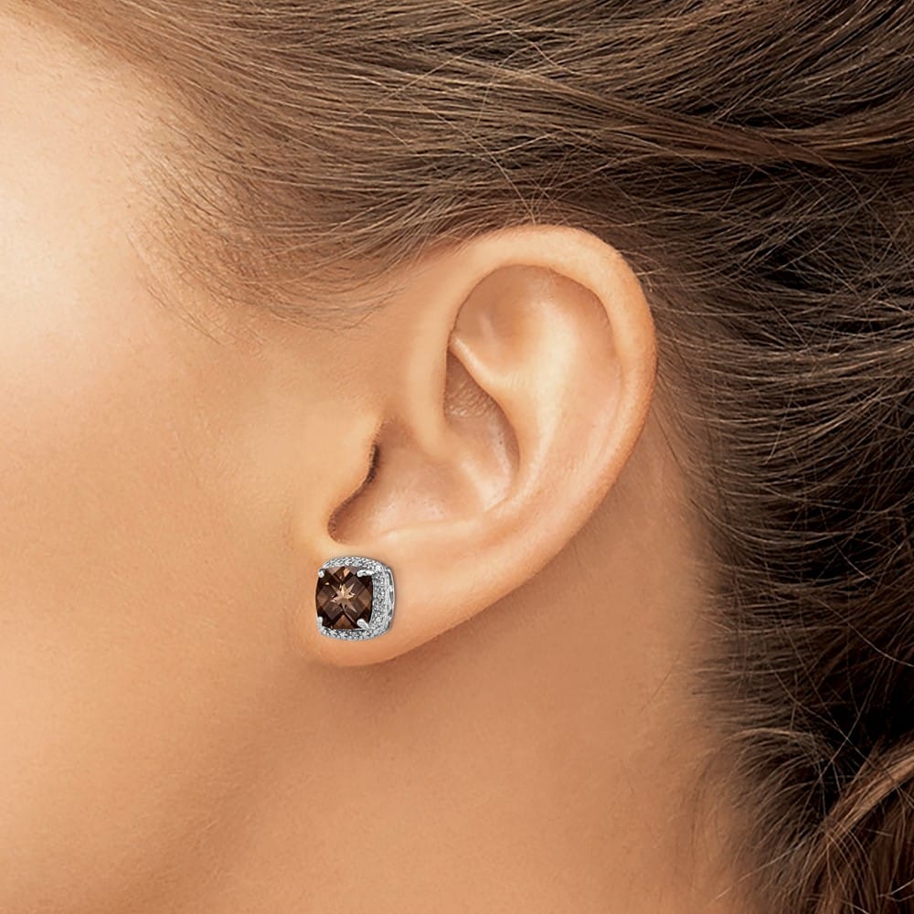 Sterling Silver Smoky Quartz and Diamond Earrings, view 3 of 4