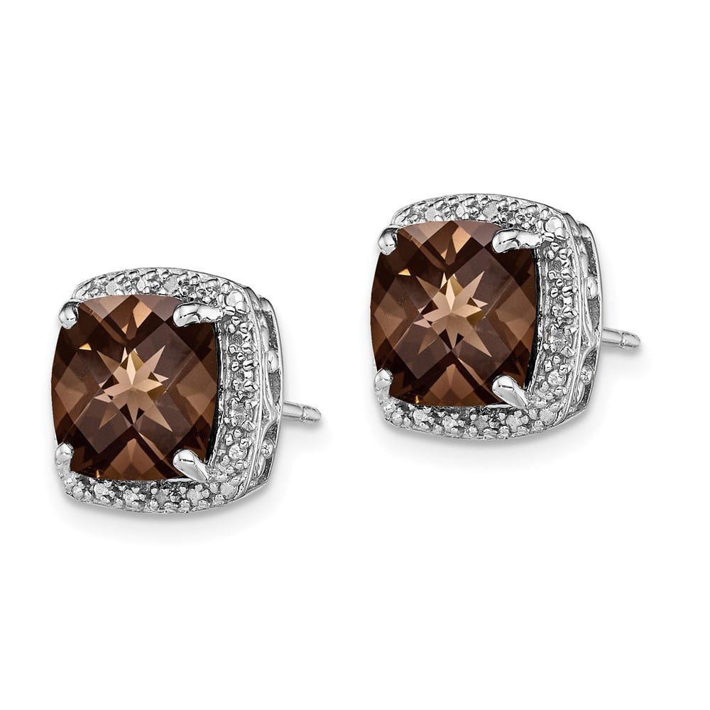 Sterling Silver Smoky Quartz and Diamond Earrings, view 2 of 4