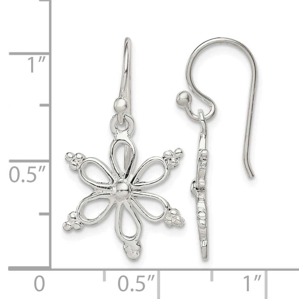 Sterling Silver Snowflake Shepherd Hook Dangle Earrings, view 4 of 4