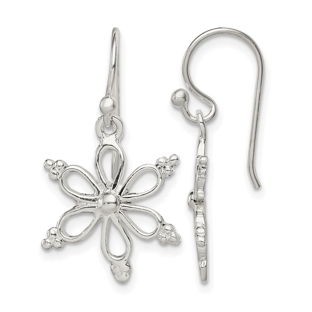 Sterling Silver Snowflake Shepherd Hook Dangle Earrings, view 1 of 4