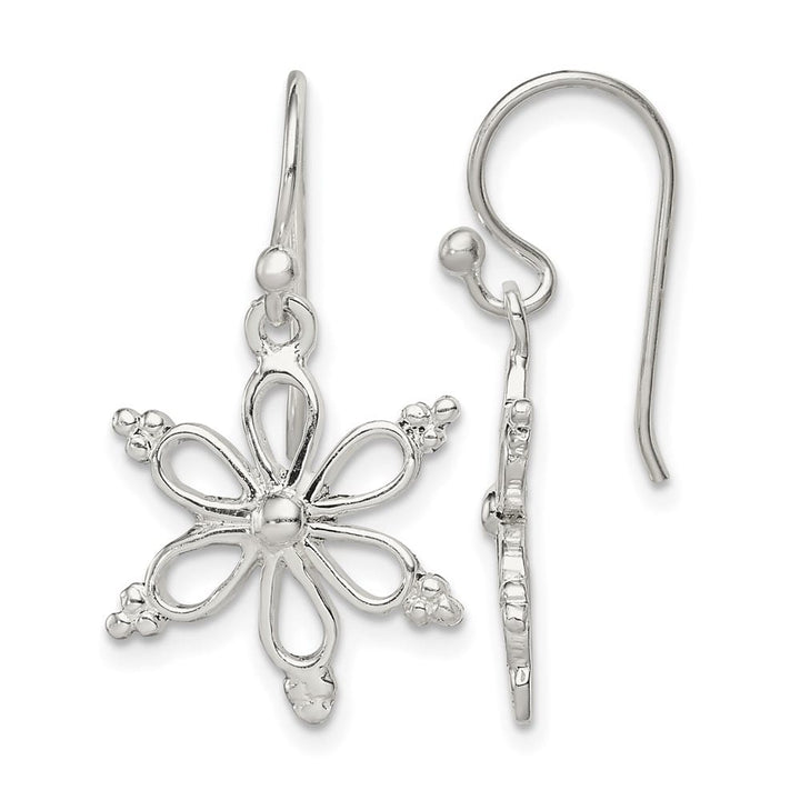 Sterling Silver Snowflake Shepherd Hook Dangle Earrings, view 1 of 4