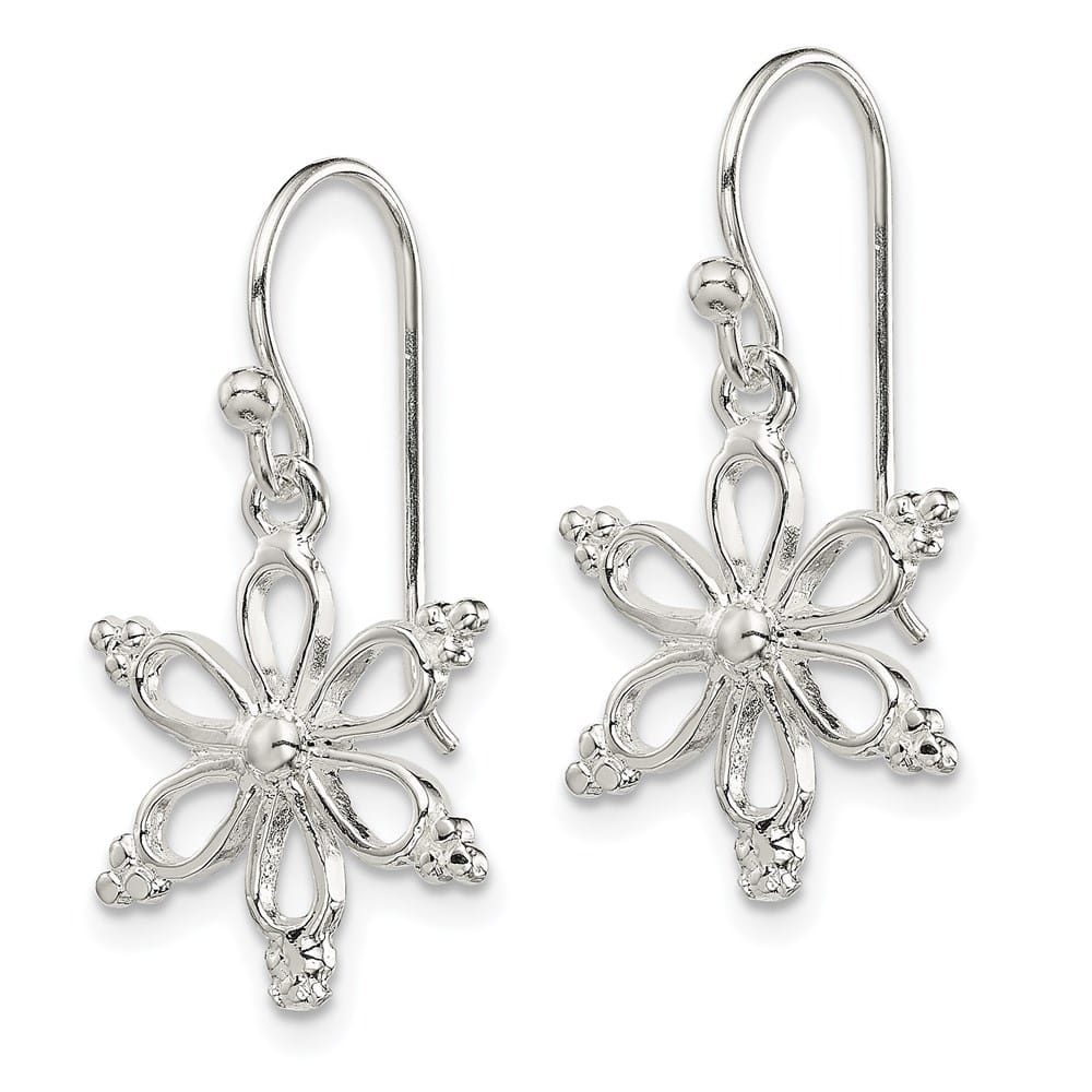 Sterling Silver Snowflake Shepherd Hook Dangle Earrings, view 2 of 4