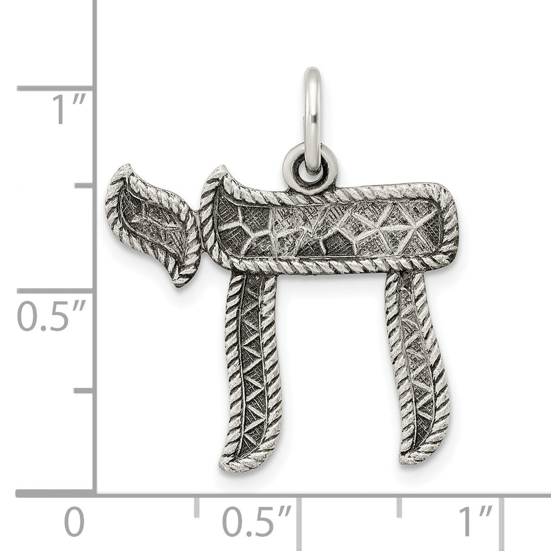 Sterling Silver Solid Antiqued and Textured Chai Symbol Pendant