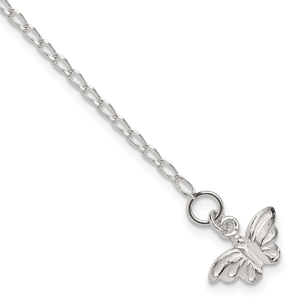 Sterling Silver Solid Polished Butterfly Anklet — .925 sterling silver, 10 inches long, 3 mm wide, spring ring clasp, 3.38 g