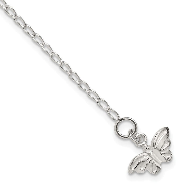 Sterling Silver Solid Polished Butterfly Anklet — .925 sterling silver, 10 inches long, 3 mm wide, spring ring clasp, 3.38 g