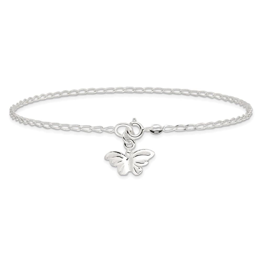 Sterling Silver Solid Polished Butterfly Anklet
