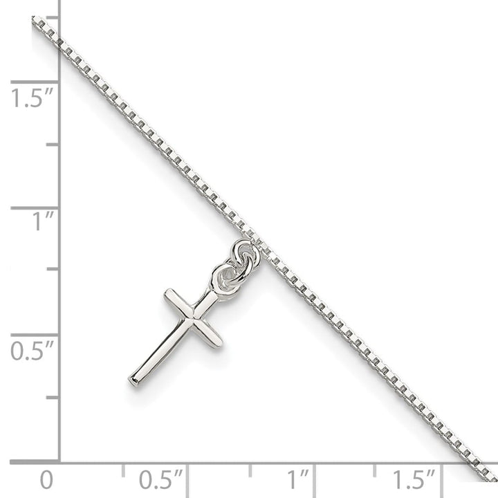 Sterling Silver Solid Polished Cross on Box Anklet