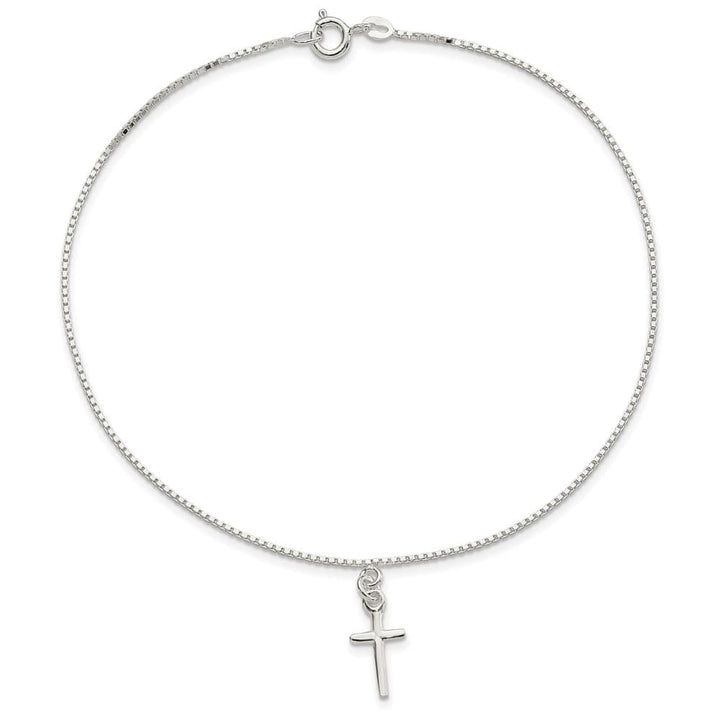 Sterling Silver Solid Polished Cross on Box Anklet