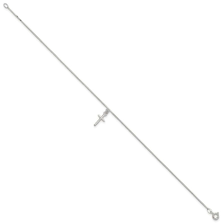 Sterling Silver Solid Polished Cross on Box Anklet
