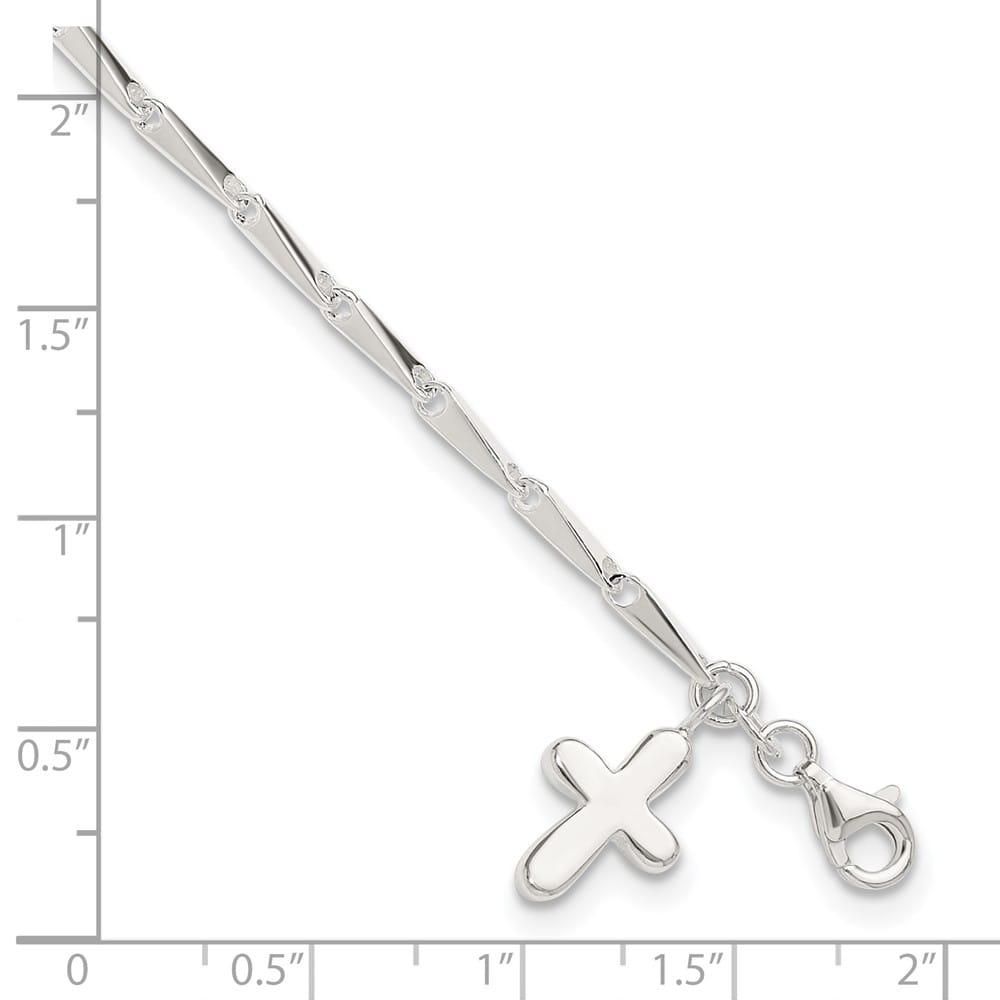 Sterling Silver Solid Polished Cross on Fancy Link 3 mm Anklet