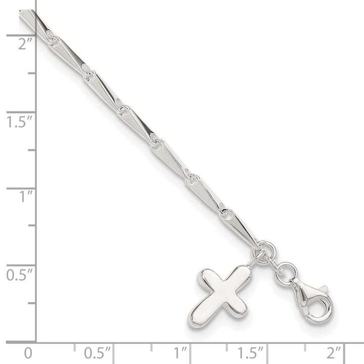 Sterling Silver Solid Polished Cross on Fancy Link 3 mm Anklet